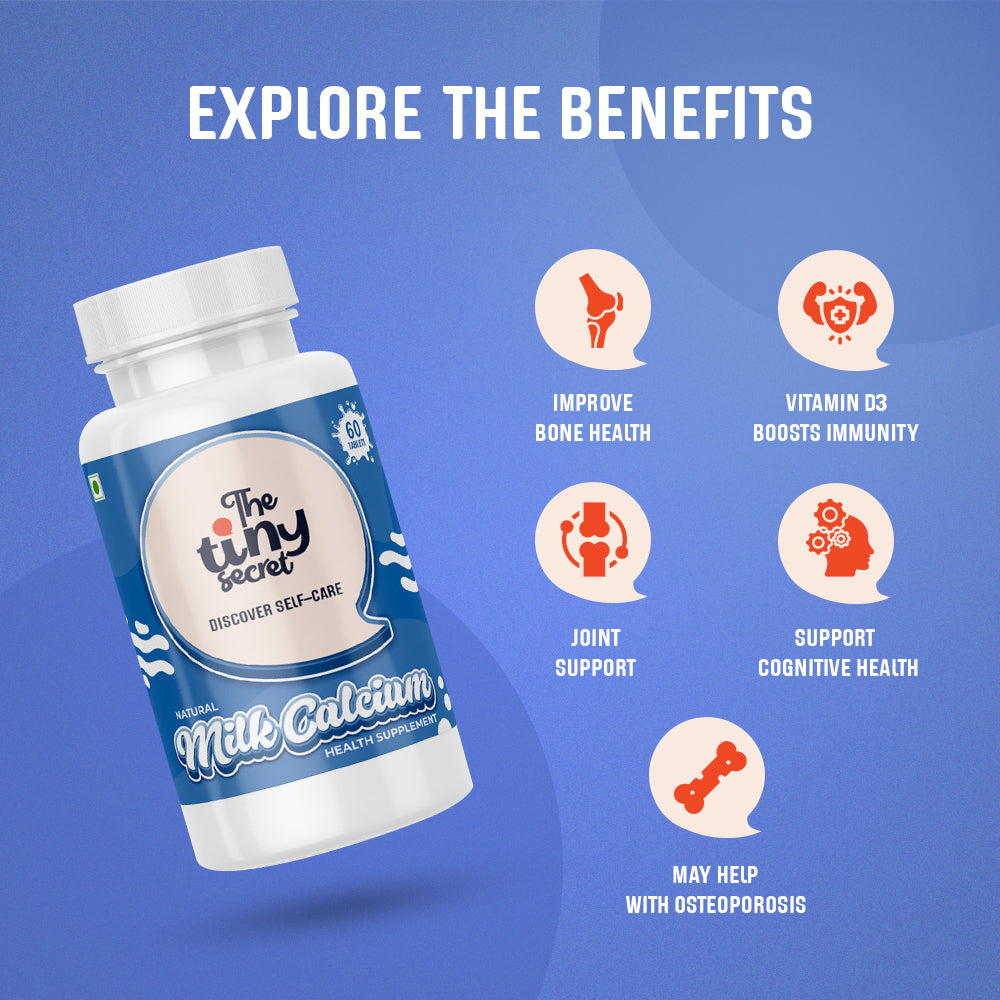 The Tiny Secret Natural Milk Calcium Tablets | Supports Bone, Teeth & Gum Health | With Dual Absorption Mechanism | Fortified With vitamin D3 | 60 Tablets