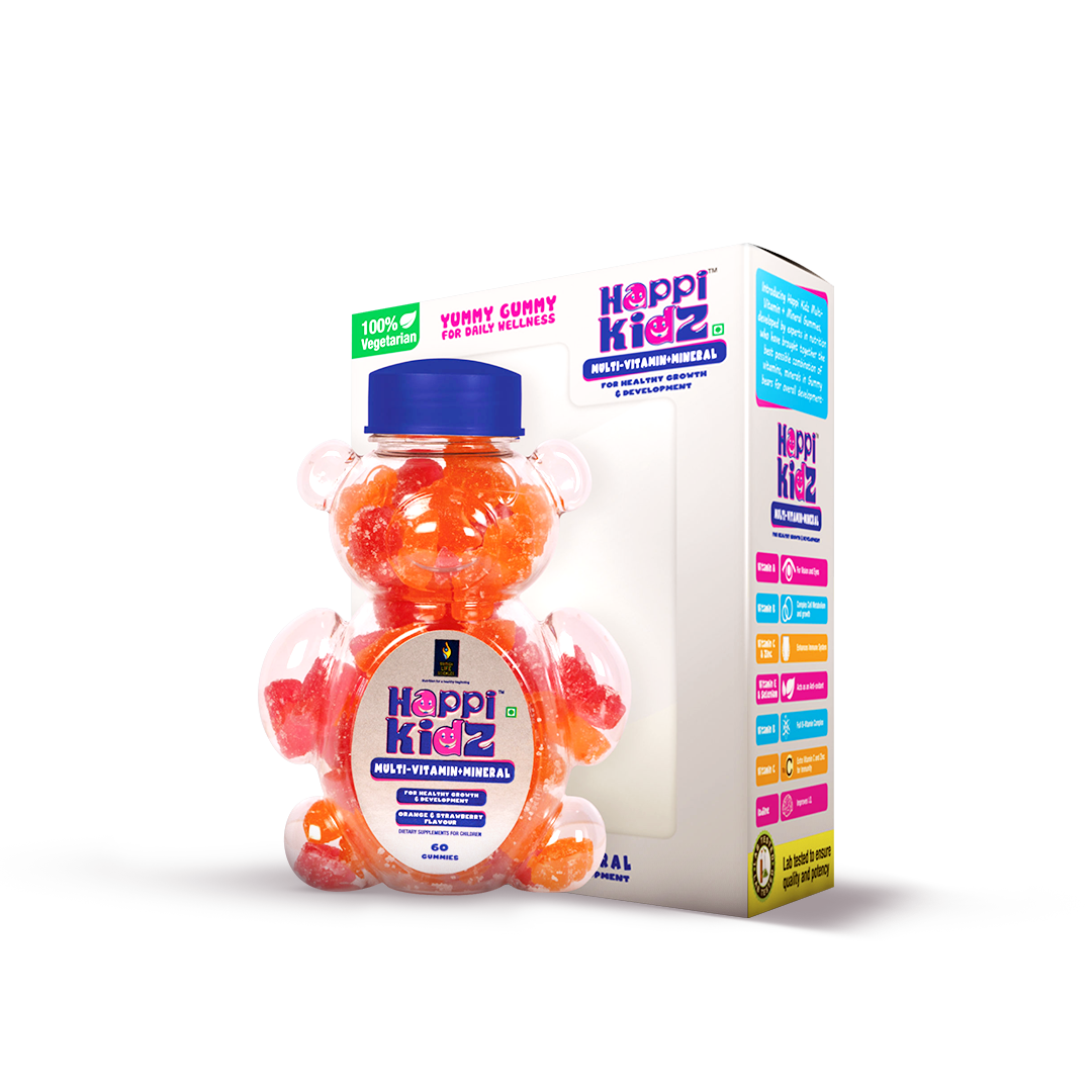 Happi Kidz Multivitamin Gummies For Kids - (60 Count Gummy Bears) - with 16 essential vitamins and minerals - Supports Growth and Immunity -Orange & Strawberry - Children above 2 years - British Lifesciences