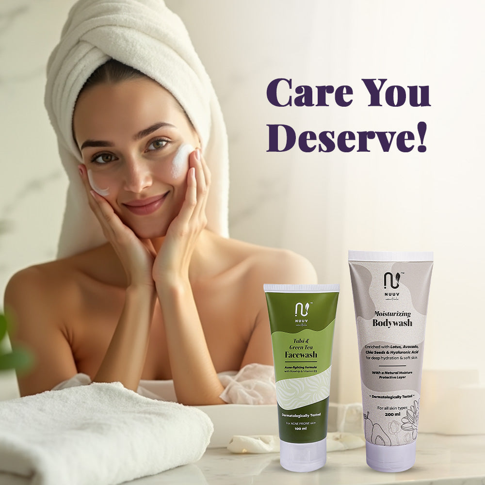 Nuuv Essential Combo - Tulsi & Green Tea Facewash & Moisturizing Bodywash | Daily Glow Duo | Vegan | Paraben-Free | Glow and Hydration | For All Skin Types | 100ml + 200ml