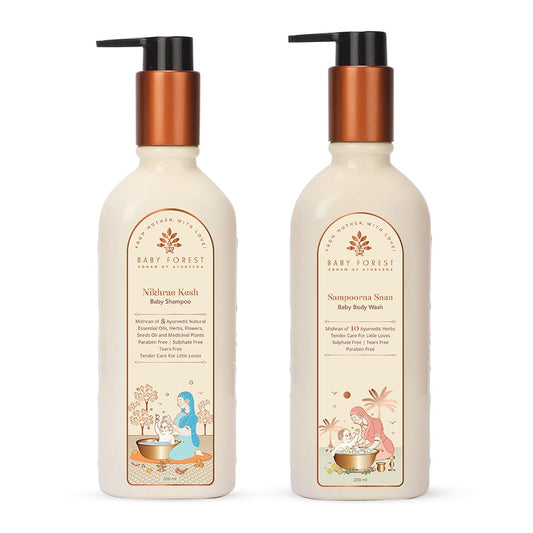 Baby Forest Nikhrae Kesh Baby Shampoo Infused With Paraben- Free 200ml and Baby Forest Sampoorna Snan Baby Body Wash 200ml