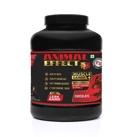 Fitness Universe Animal Effect Muscle Gainer | Chocolate | 3Kg | 20 Servings | 20g Protein | Whey Protein Concentrate & Creatine Monohydrate | For Lean Gains & Post Training Recovery