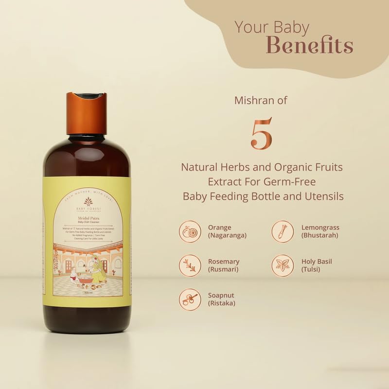 Baby Forest Mridul Patra Ayurvedic Baby Dish Cleanser | Mixture of 5 Organic herbs & Fruits Extract | Vegan & Sulphate-Free | For Baby Feeding Bottle & Utensils | 300 ml