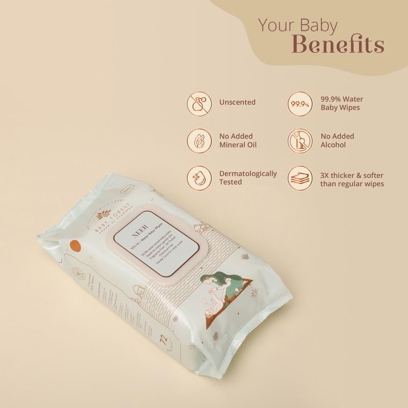 Baby Forest Neer 99.9% Water Baby Wipes- Pack of 8 | Ideal for 0 Plus Months | No Added Fragrance | Cruelty-Free | Plant-Based Formulations | Pack of 8 Wipes | Dermatologically Tested