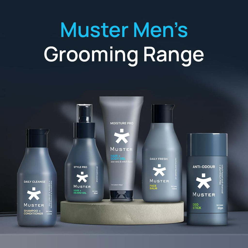 Muster Moisture Pro Hair & Body Gel | 100 ML | Nourishing All-Day Hydration | Aloe Vera Gel | Witch Hazel Extract | Oil Control | Reduces Dryness (Pack of 2)