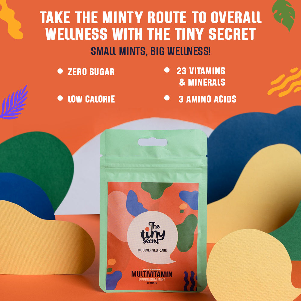 The Tiny Secret Multivitamin Fit Mints | Supports Overall Health | Zero Sugar, Low Fat & Calorie | With 24 Essential vitamins & Minerals | Bubblegum Flavour | 30 Mints