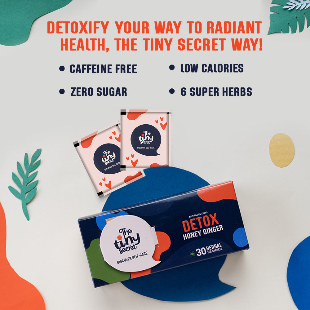 The Tiny Secret Detox Tea Totaler | Supports Overall Health & Detoxification | Caffeine Free | Zero Sugar, Low Fat & Calorie | With 6 Super Herbs | Honey Ginger Flavour | 30 Tea Sachets