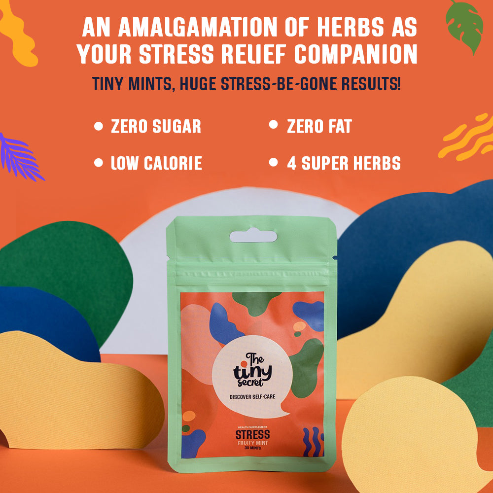 The Tiny Secret Stress Relief Fit Mints | Promotes Relaxation & Calm Mind | Helps Release Stress & Anxiety | With Goodness of Researched Herbal extracts | Fruity Flavour | 30 Mints