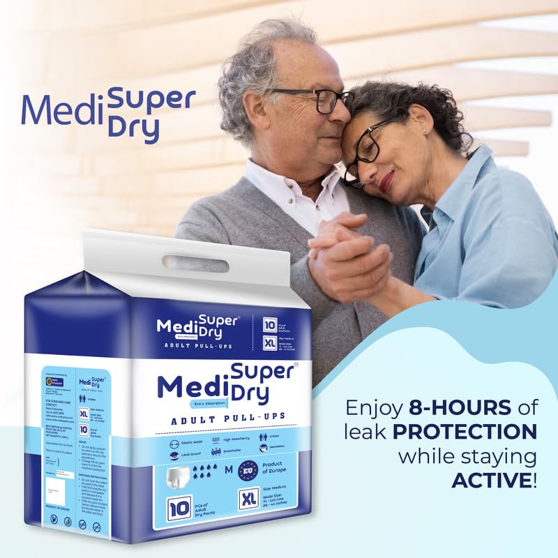 Medisuperdry Adult Diaper Pants | Extra Large (XL) |Waist 147-172 cm (58-68 inches) |High Absorbency -10 Hrs |Leakproof |Breathable |Odourless |Elastic Waist |For Men & Women | 20 Units, Pack of 2