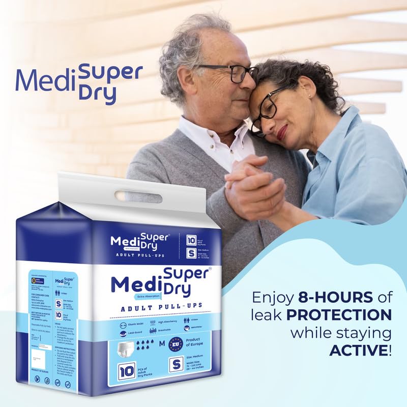 Medisuperdry Adult Diaper Pants | Small (S) |Waist 51-81 cm (20-32 inches) |High Absorbency -10 Hrs |Rash-Free |Leakproof |Breathable |Odourless |Elastic Waist |For Men & Women | 50 Units, Pack of 5