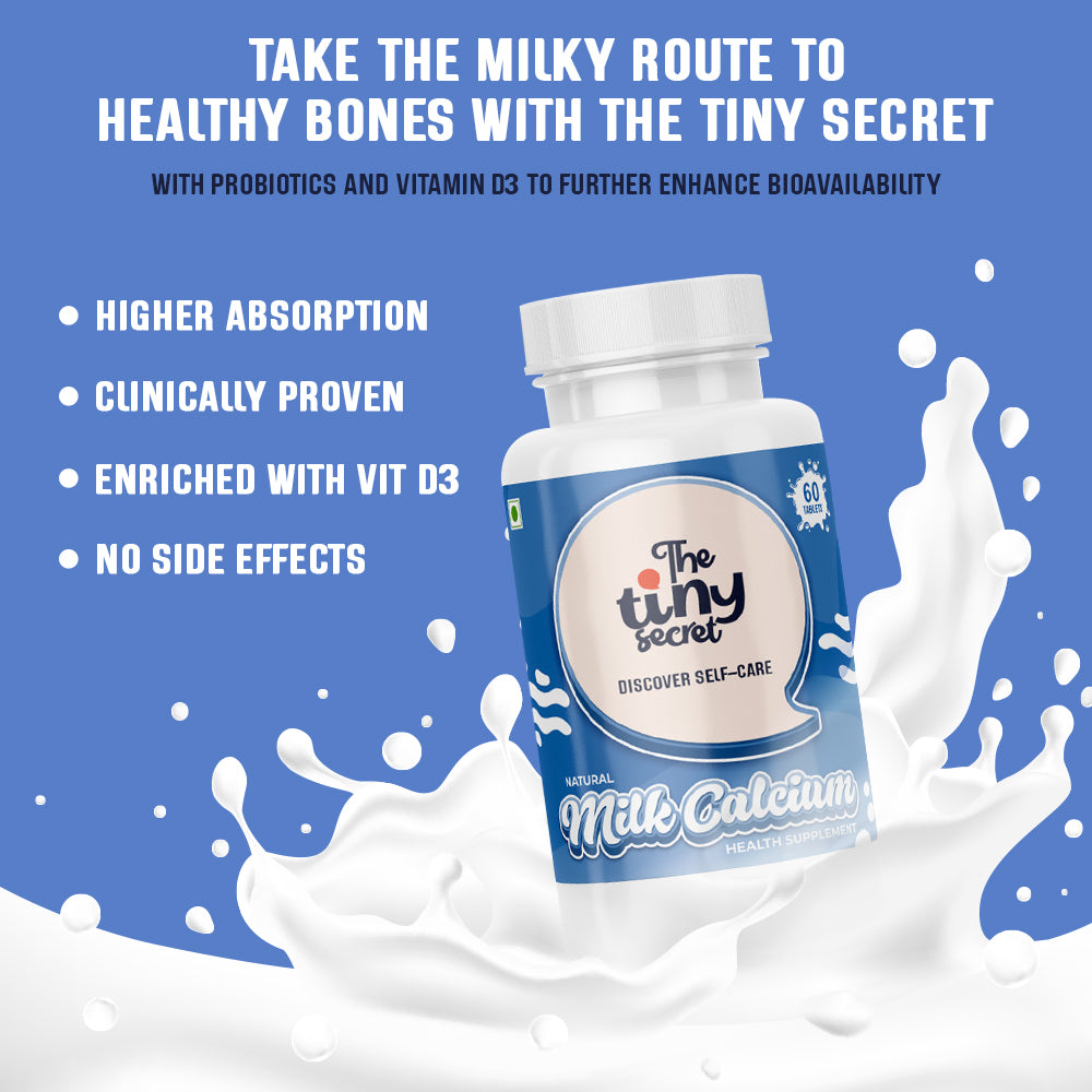 The Tiny Secret Natural Milk Calcium Tablets | Supports Bone, Teeth & Gum Health | With Dual Absorption Mechanism | Fortified With vitamin D3 | 60 Tablets