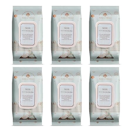 Baby Forest Neer 99.9% Water Baby Wipes- Pack of 6 | Ideal for 0 Plus Months | No Added Fragrance | Cruelty-Free | Plant-Based Formulations | Pack of 6 Wipes | Dermatologically Tested