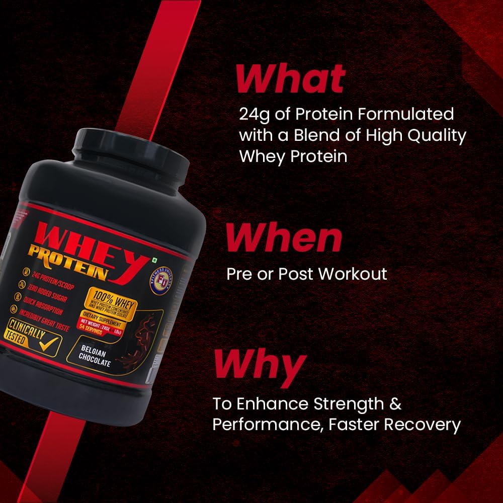 Fitness Universe Advance Whey Protein 2Kg | Belgian Chocolate | 24g Protein | 5g BCAA | With Digestive Enzyme Blend | Gluten & Soya Free | Natural Identical flavour | 54 Servings