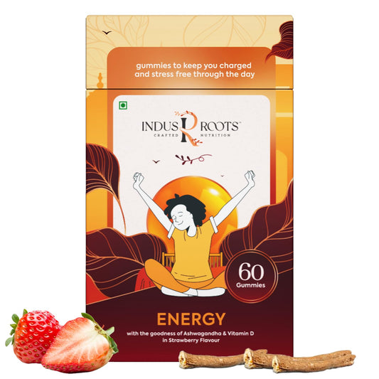 Indus Roots Energy Boosting Gummy - Ashwagandha & Vitamin D Supplement 60 N