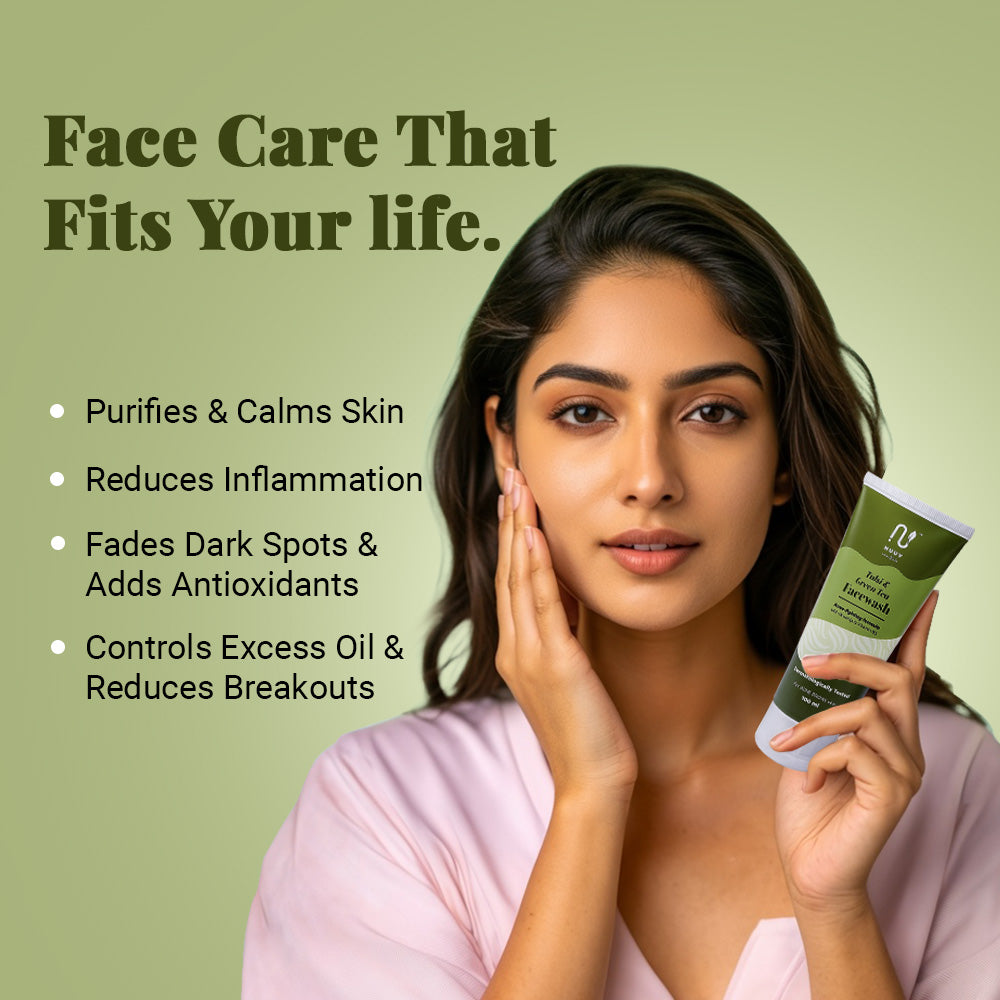 Nuuv Essential Combo - Tulsi & Green Tea Facewash & Moisturizing Bodywash | Daily Glow Duo | Vegan | Paraben-Free | Glow and Hydration | For All Skin Types | 100ml + 200ml