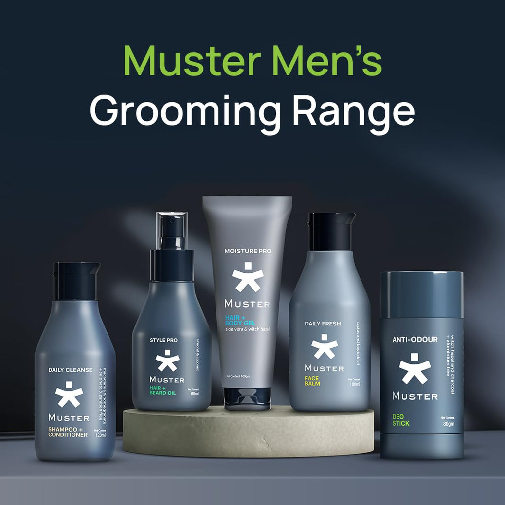 Muster Anti-Odour Deo Stick for Men | Aluminium-Free | Natural Charcoal & Witch Hazel | 80 gm | Long-Lasting Freshness (Pack of 2)