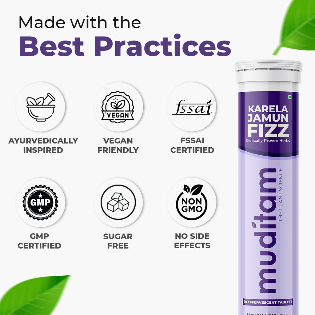 Muditam Ayurveda Karela Jamun Fizz-180 Effervescent Tablets(20eachX9Pack) | Helps in High Sugar Condition | Promotes Healthy Glucose Levels | Boosts Digestive Health| Ideal For 3 Months