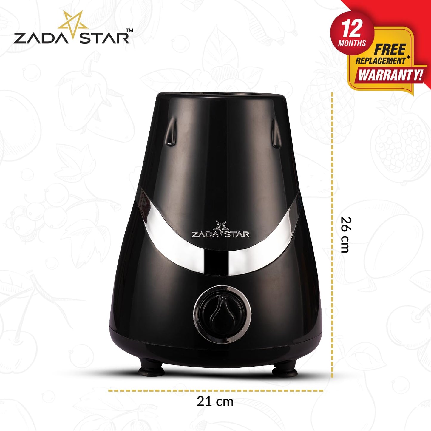 ZADASTAR ZS LUSTRA 550W Mixer Grinder | 3 Jars | Black and Silver | Overload Protection | 1 Year Replacement Warranty