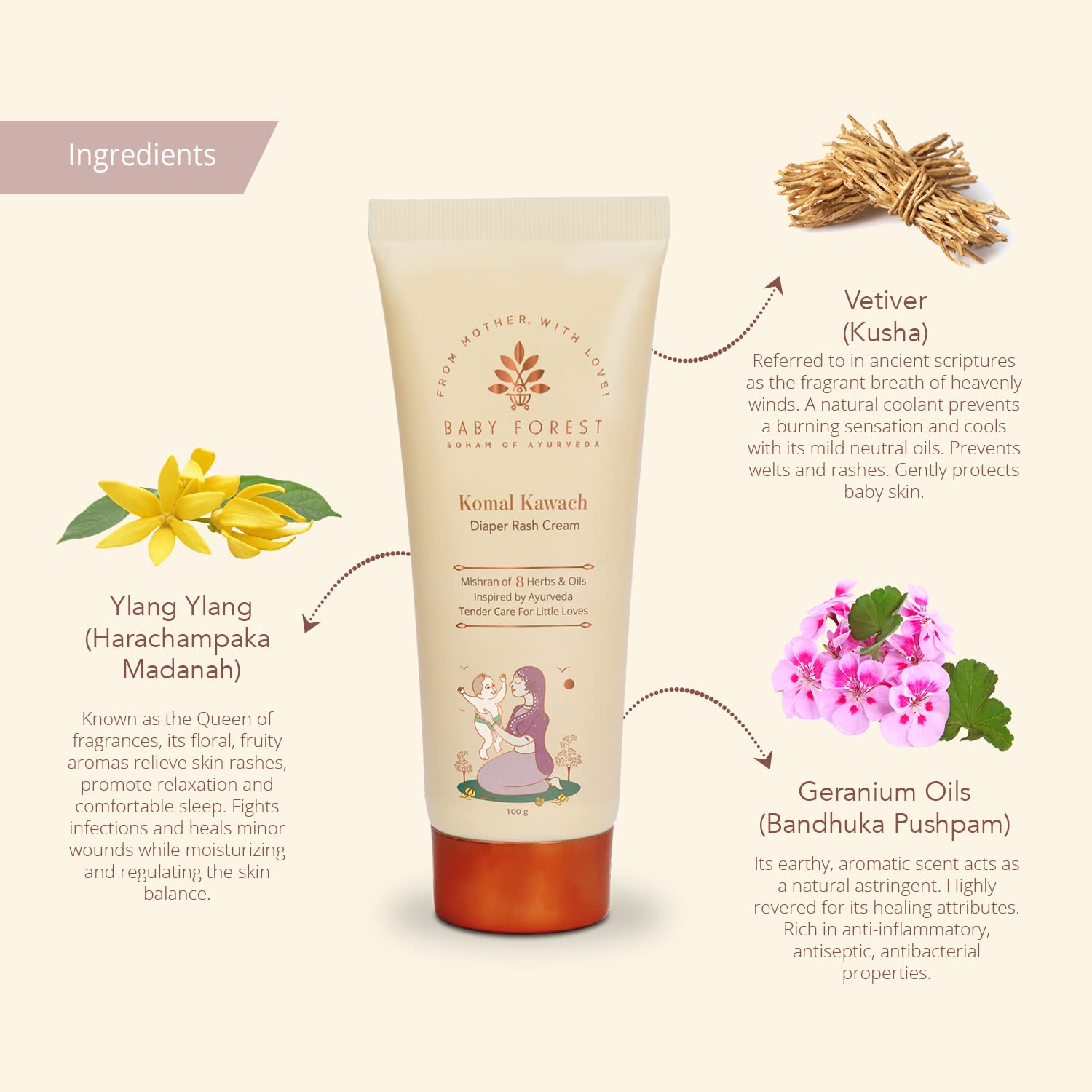 BABY FOREST Dulaar Pyar Talc-Free Baby Powder 200 gm with Komal Kawach Diaper Rash Cream 100 gm