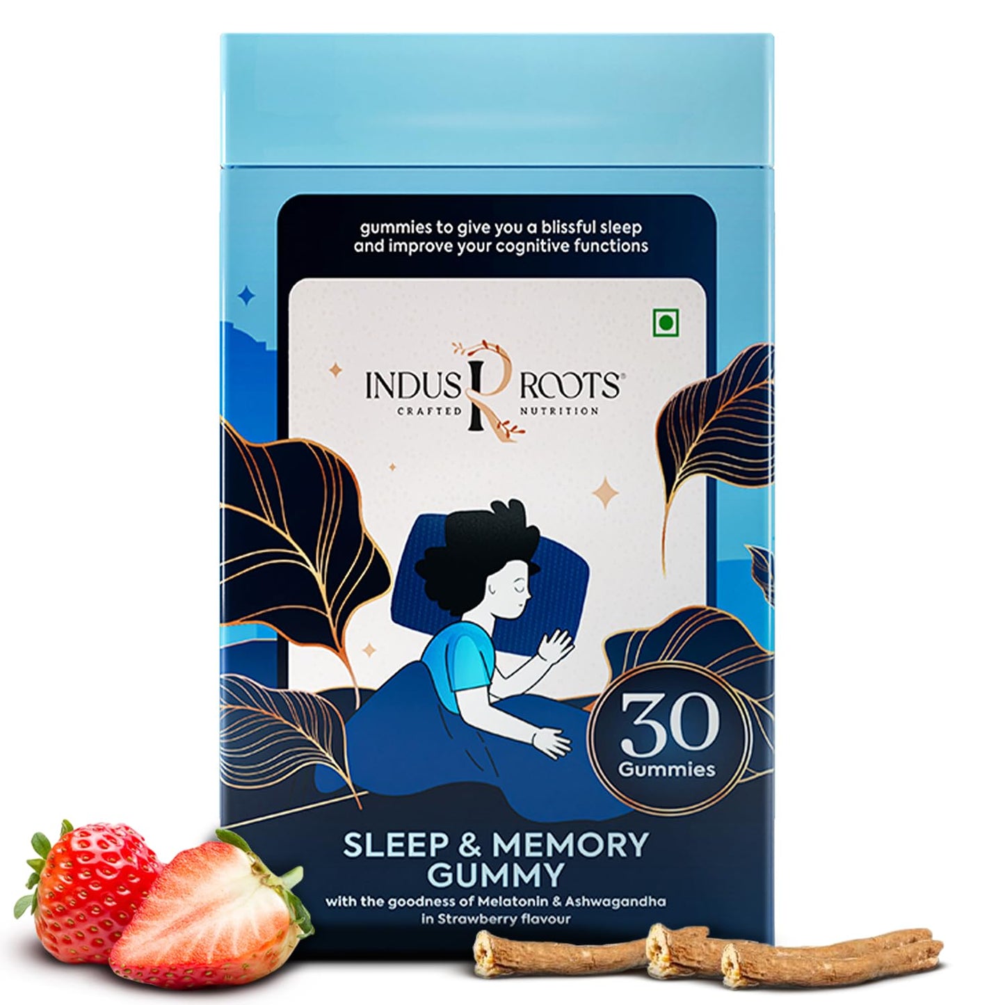 Indus Roots Sleep and Memory Gummy - Melatonin 5mg and Ashwagandha Supplement 30 N