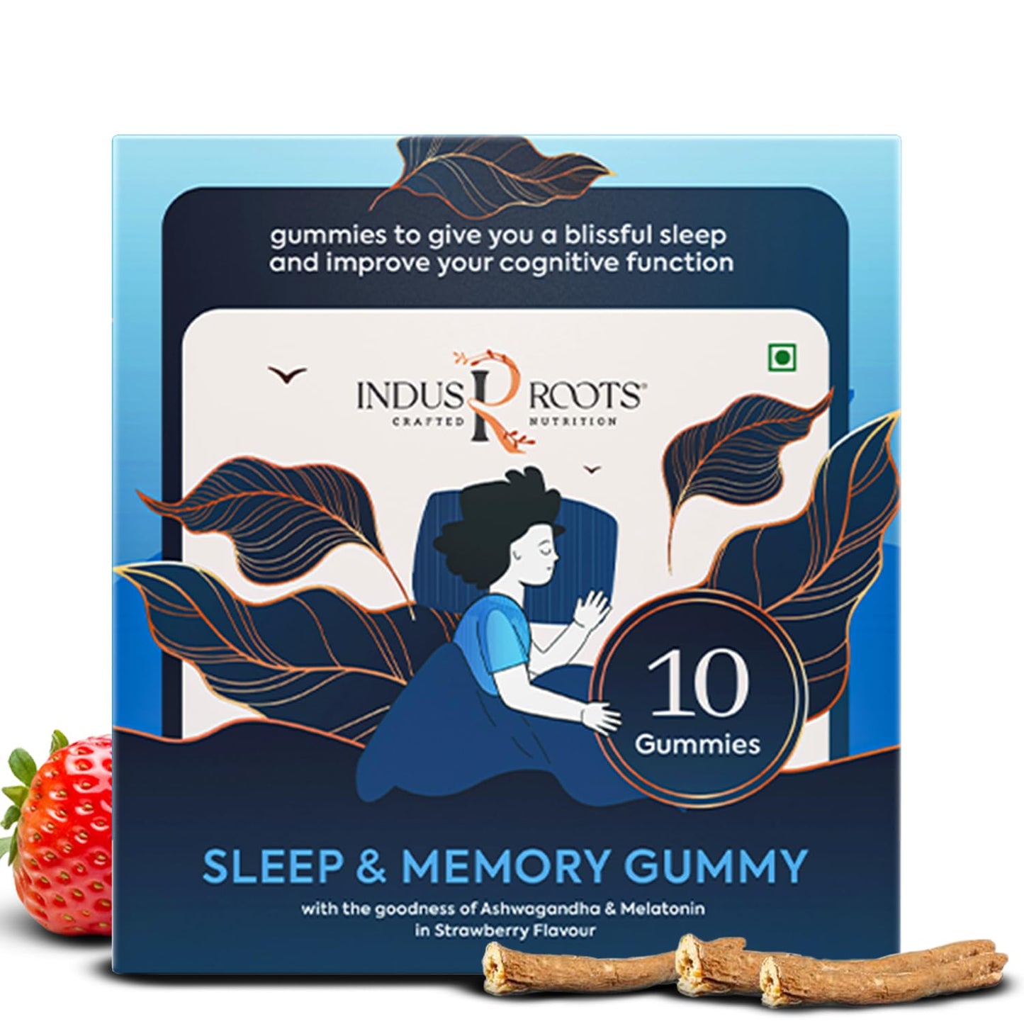 Indus Roots Sleep and Memory Gummy - Melatonin 5mg and Ashwagandha Supplement 10 N