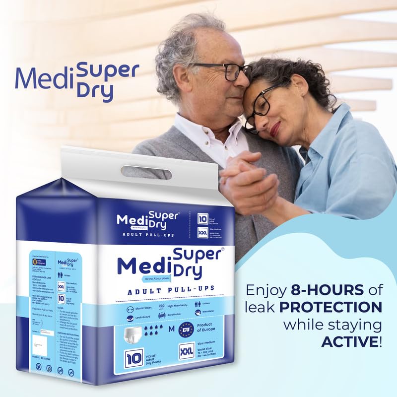 Medisuperdry Adult Diaper Pants | Double Extra Large (2XL) |Waist 152-205 cm (60-80 inches) |High Absorbency -10 Hrs |Leakproof |Breathable |Odourless |Elastic Waist |Men & Women|100 Units, Pack of 10
