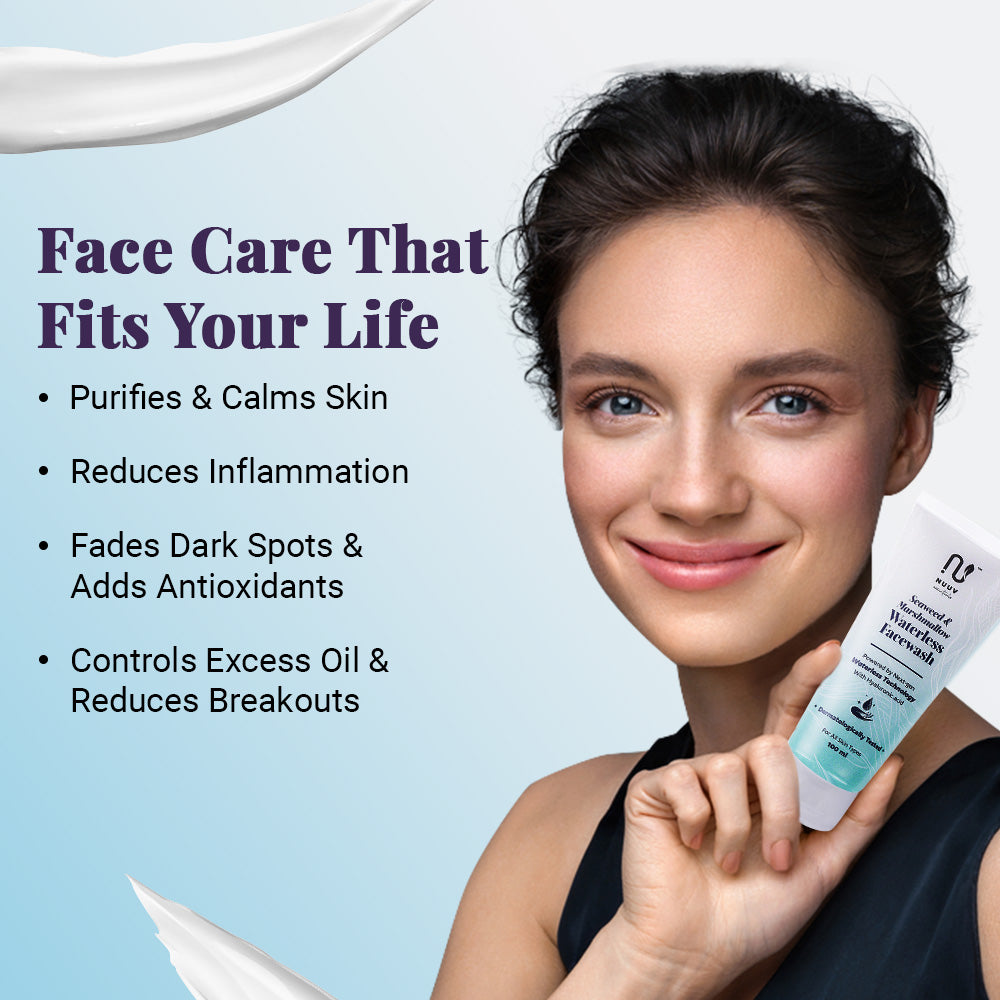 Nuuv Essential Combo - Tulsi & Green Tea Facewash | Moisturizing Bodywash | Waterless Facewash | Hydra Glow Trio | Vegan | Paraben-Free | For All Skin Types | 100ml + 200ml + 100ml