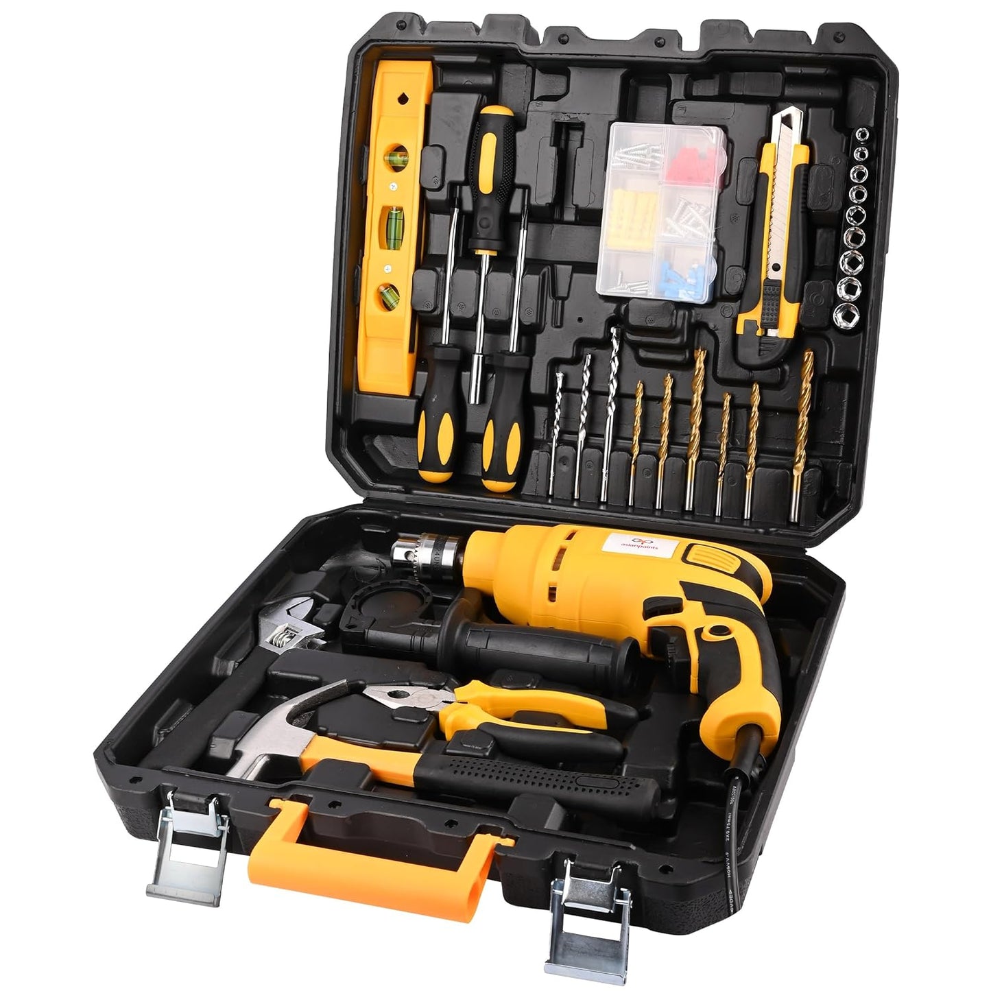 Asian Paints Corded Electric Professional Impact Drill Tool kit, 550 Watts, 2900 RPM, Chuck 10mm Machine Variable Speed, Forward/Reverse Rotation, Double Insulation, Improved Carbon Brush (160 Pcs)