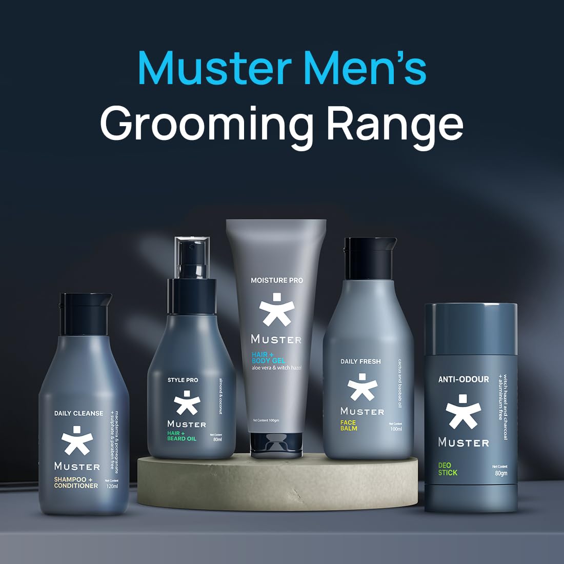 Muster Moisture Pro Hair & Body Gel | 100 ML | Nourishing All-Day Hydration | Aloe Vera Gel | Witch Hazel Extract | Oil Control | Reduces Dryness