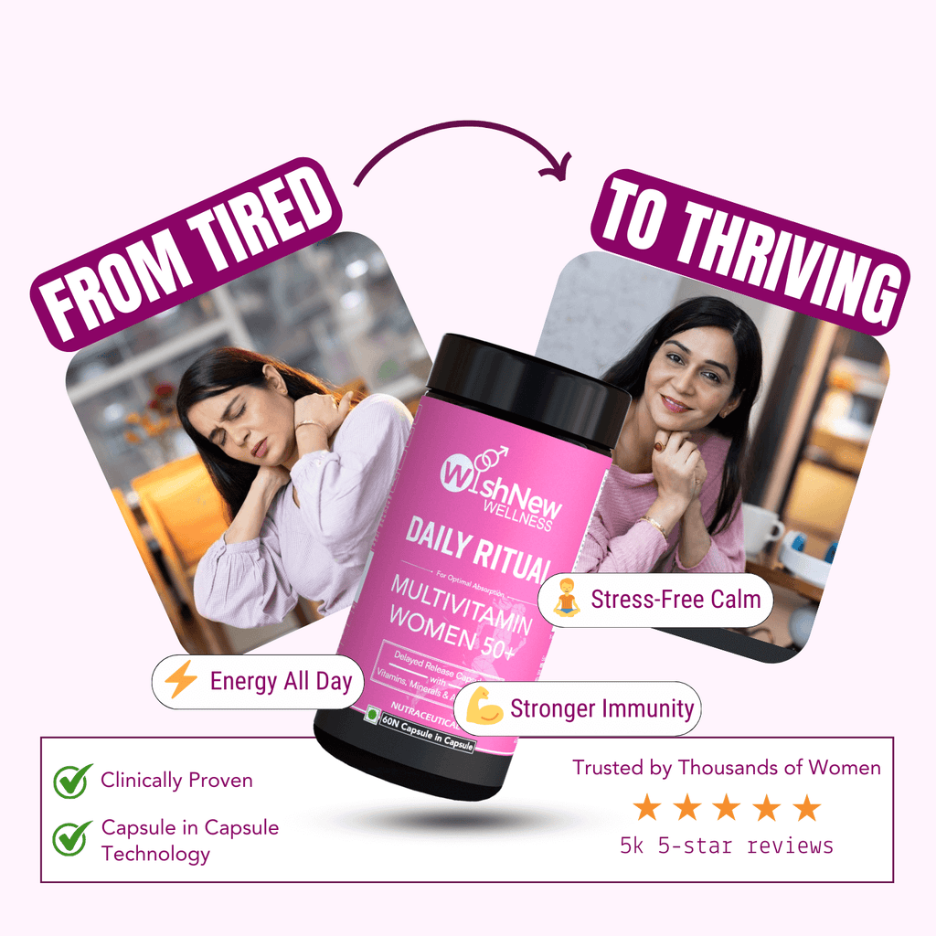 WishNew Wellness Daily Ritual Women's 50+ Multivitamin | Comprehensive Nutrient Blend for Menopause, Skin & Joint Health | 60 Delayed Release Oil Capsules for Optimal Absorption & Wellbeing