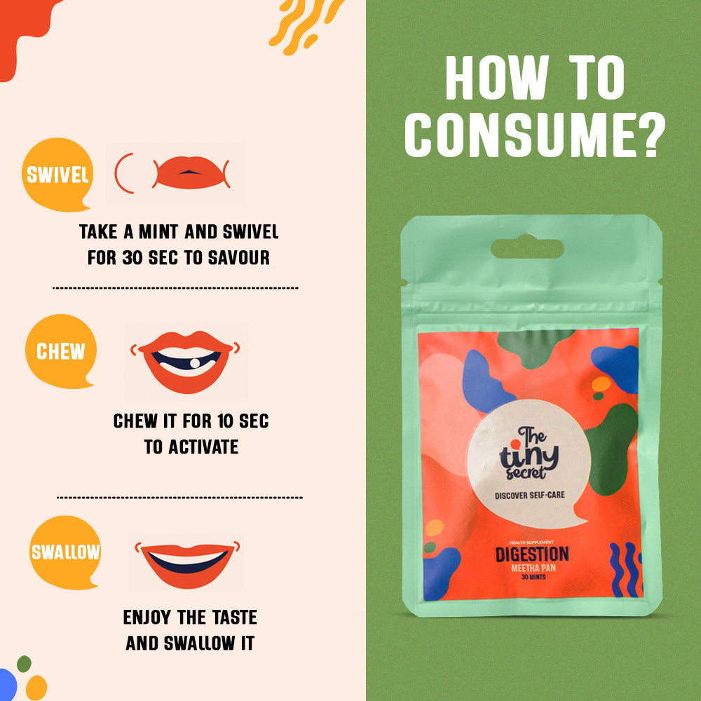 The Tiny Secret Digestion Fit Mints | Metabolic Booster | Zero Sugar & Low Calorie | Protects Gut from Infection | With FOS Prebiotics & 10 Billion Cfu Probiotics | Meetha Pan Flavour | 30 Mints