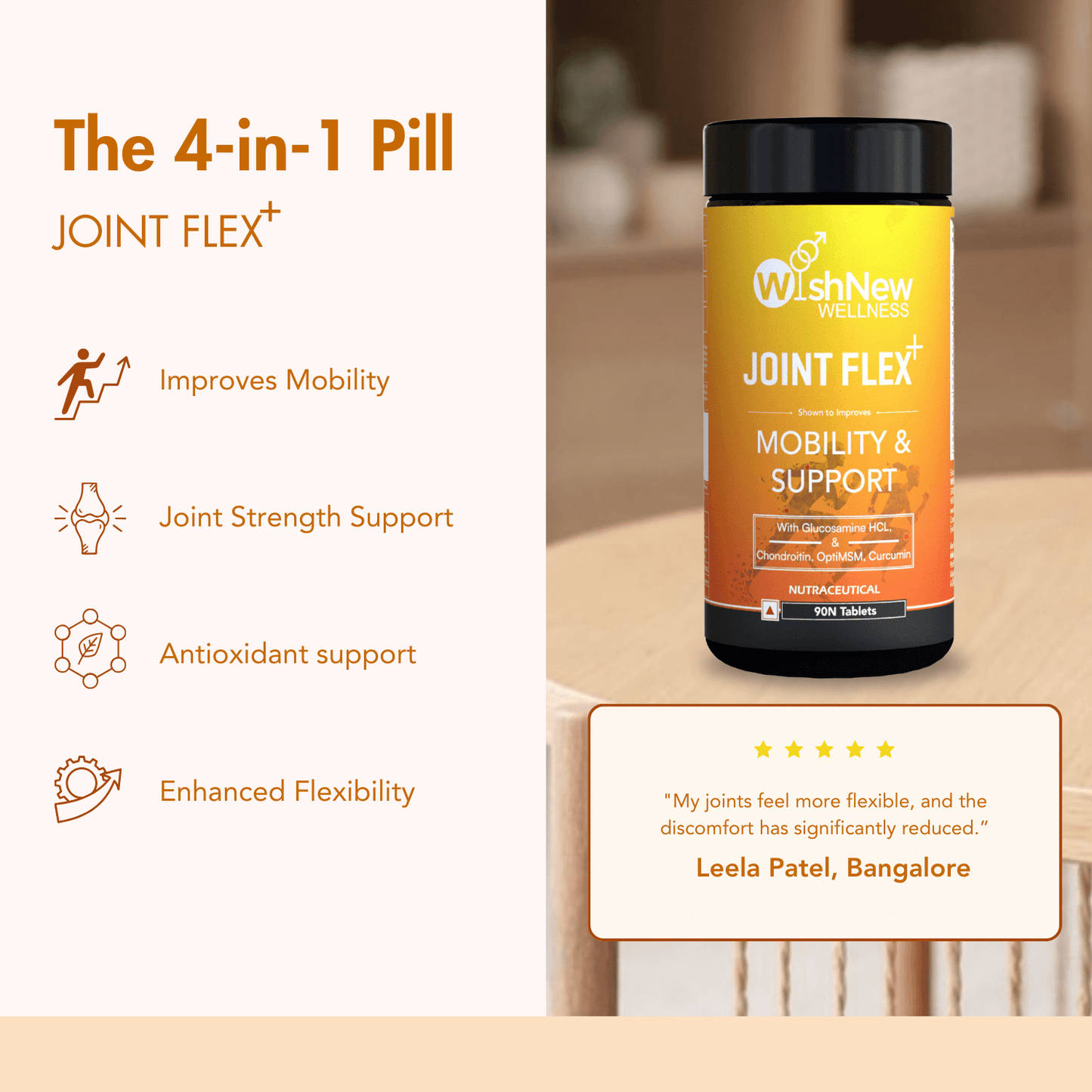 WishNew Wellness JOINT FLEX+ | Advanced Joint Support Formula with Glucosamine, Chondroitin & MSM | Enhances Mobility & Flexibility | 90 Tablets for Optimal Joint Health & Wellbeing Pack of 2