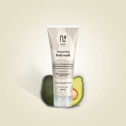 Nuuv Essentials Moisturising Body Wash | Avocado, Lotus & Chia Seed Extract | Hyaluronic Acid for Deep Hydration | For Dry, Sensitive Skin | Energising and Refreshing | Bodywash for Men&Women | 200 ml
