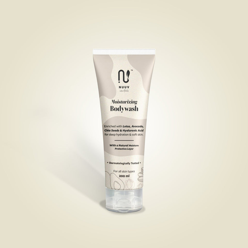Nuuv Essentials Moisturising Body Wash | Avocado, Lotus & Chia Seed Extract | Hyaluronic Acid for Deep Hydration | For Dry, Sensitive Skin | Energising and Refreshing | Bodywash for Men&Women | 200 ml