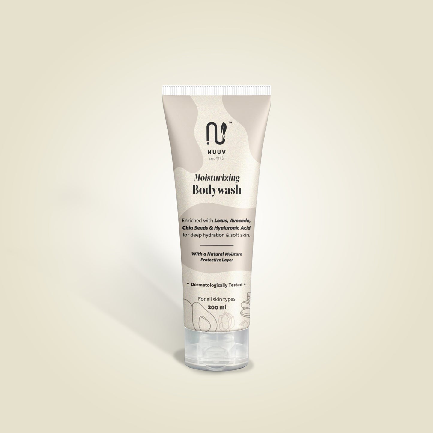 Nuuv Essentials Moisturising Body Wash | Avocado, Lotus & Chia Seed Extract | Hyaluronic Acid for Deep Hydration | For Dry, Sensitive Skin | Energising and Refreshing | Bodywash for Men&Women | 200 ml