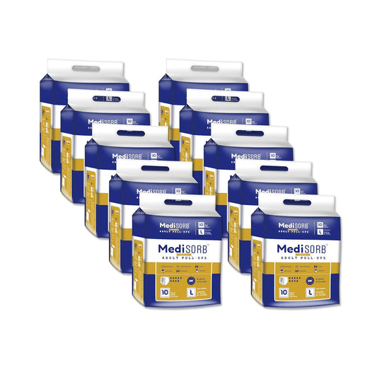 MediSORB Adult Diaper Pants | Large (L) |Waist 101-512 cm (40-60 inches) |High Absorbency -15 Hrs |Rash-Free |Leakproof |Breathable |Odourless |Elastic Waist |For Men & Women | 100 Units, Pack of 10
