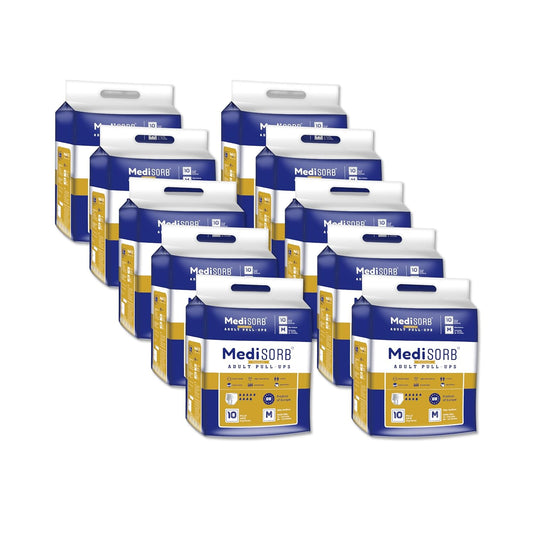 MediSORB Adult Diaper Pants | Medium (M) |Waist 71-110 cm (28-44 inches) |High Absorbency -15 Hrs |Rash-Free |Leakproof |Breathable |Odourless |Elastic Waist |For Men & Women | 100 Units, Pack of 10