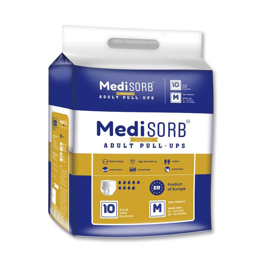 MediSORB Adult Diaper Pants | Medium (M) |Waist 71-110 cm (28-44 inches) |High Absorbency -15 Hrs |Rash-Free |Leakproof |Breathable |Odourless |Elastic Waist |Unisex- Men & Women | 10 Units, Pack of 1