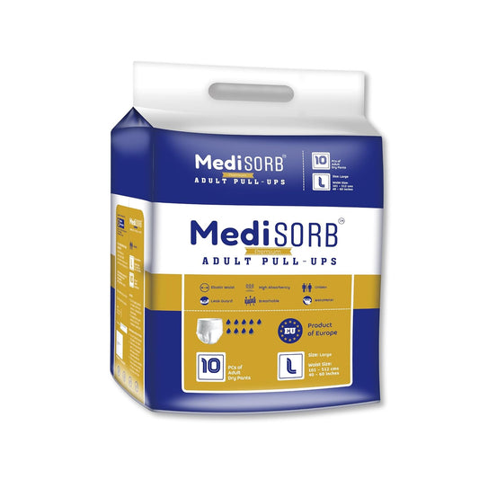 MediSORB Adult Diaper Pants | Large (L) |Waist 101-512 cm (40-60 inches) |High Absorbency -15 Hrs |Rash-Free |Leakproof |Breathable |Odourless |Elastic Waist |For Men & Women | 10 Units, Pack of 1