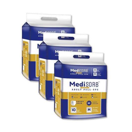 MediSORB Adult Diaper Pants | Medium (M) |Waist 71-110 cm (28-44 inches) |High Absorbency -15 Hrs |Rash-Free |Leakproof |Breathable |Odourless |Elastic Waist |Unisex- Men & Women | 30 Units, Pack of 3