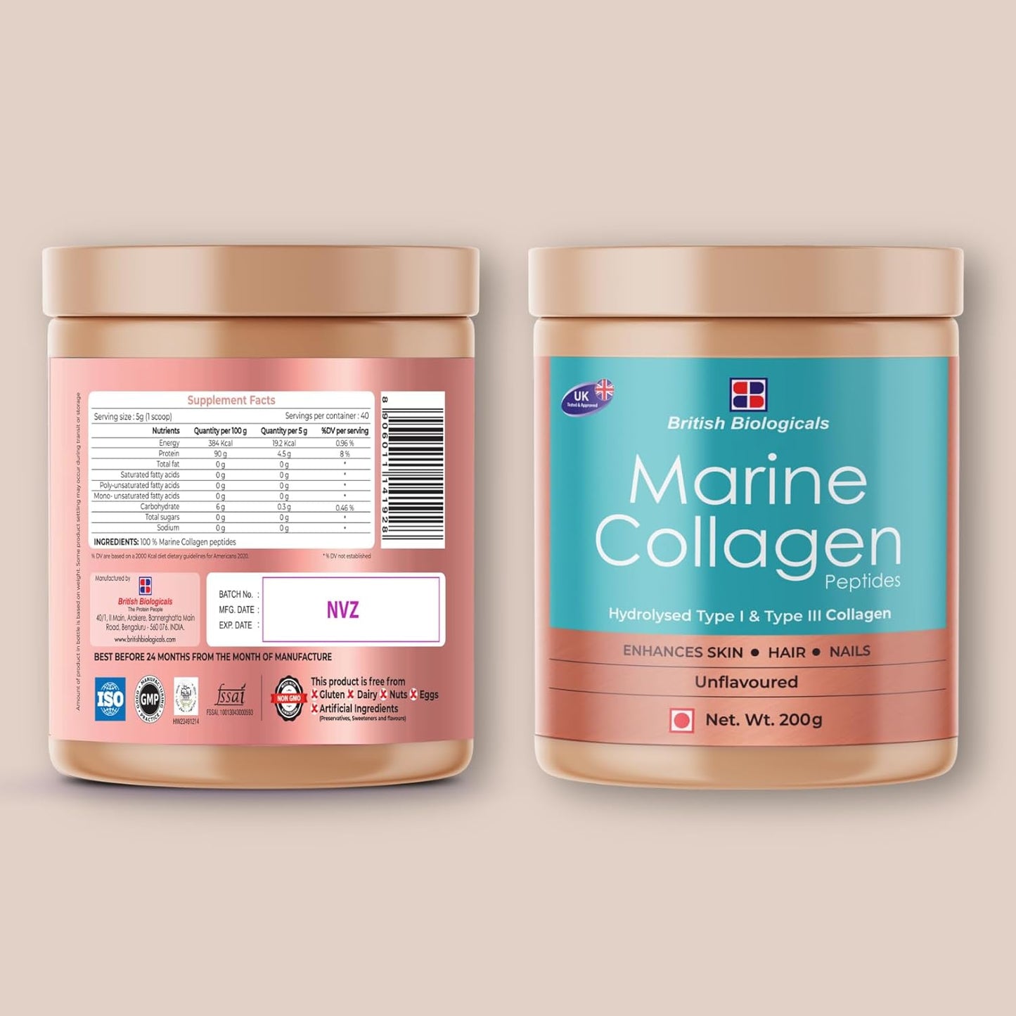 Marine Collagen Supplements for Women & Men, 200g | Supports Glowing Skin | Natural Moisturizer | Supports healthy Nails, Hair & Skin | - Supports Damaged Skin | 200g | Unflavored (Pack of 2)