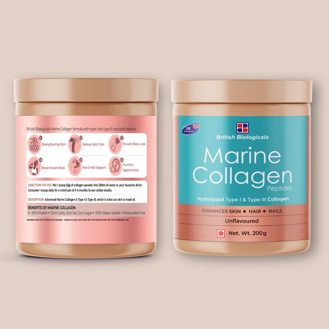 Marine Collagen Supplements for Women & Men, 200g | Supports Glowing Skin | Natural Moisturizer | Supports healthy Nails, Hair & Skin | - Supports Damaged Skin | 200g | Unflavored (Pack of 2)