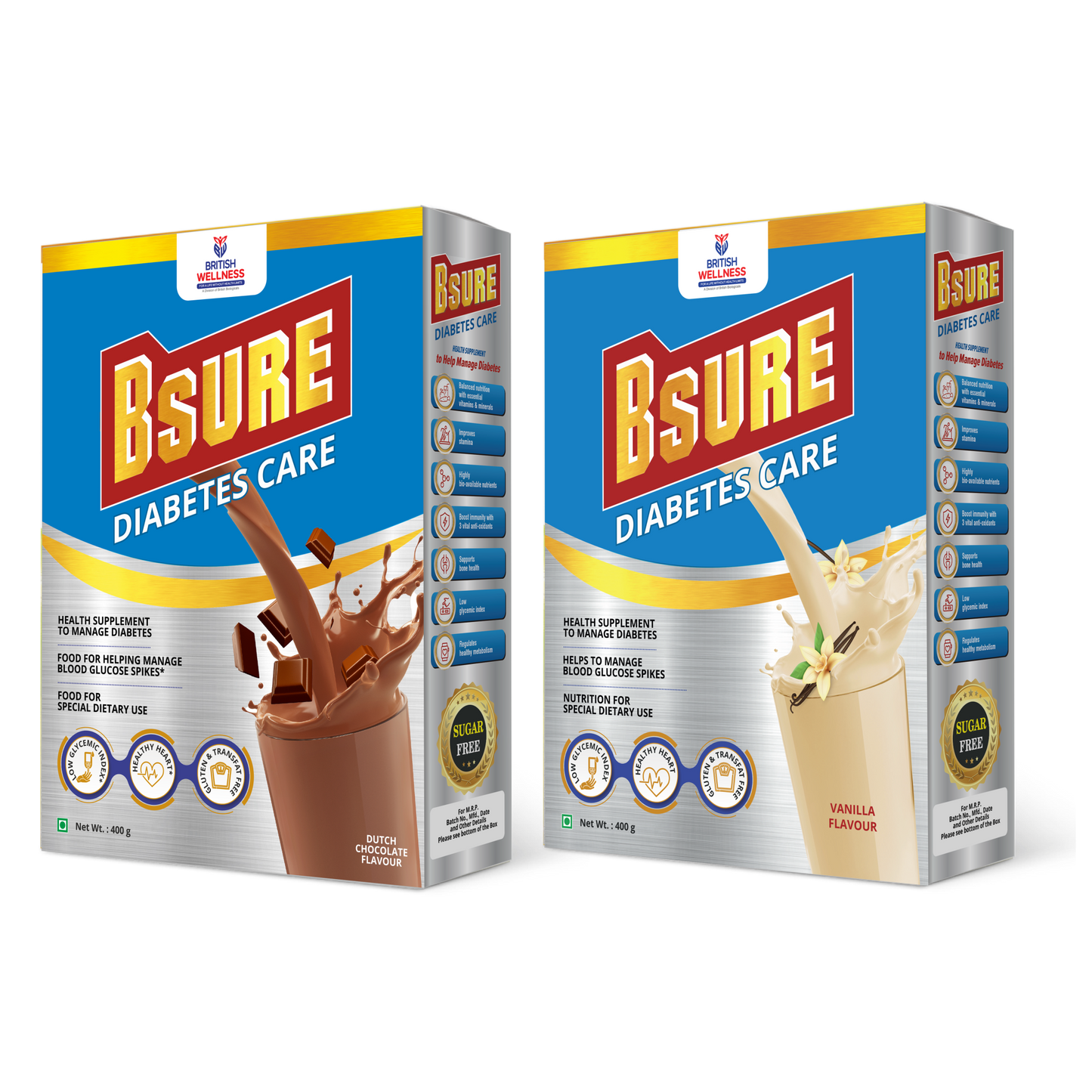 Bsure Diabetic Vanilla and Bsure Diabetic Chocolate Combo | Balanced Vital Nutrients to Manage Blood Sugar, Weight & Strength | Nutrition to Help Manage Diabetes | Gluten and Transfat Free