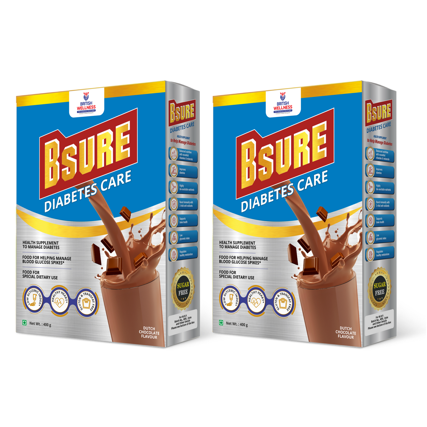 Bsure Diabetes Care- Balanced Vital Nutrients to Manage Blood Sugar, Weight & Strength Chocolate Flavour- 400gm. (Pack of 2)