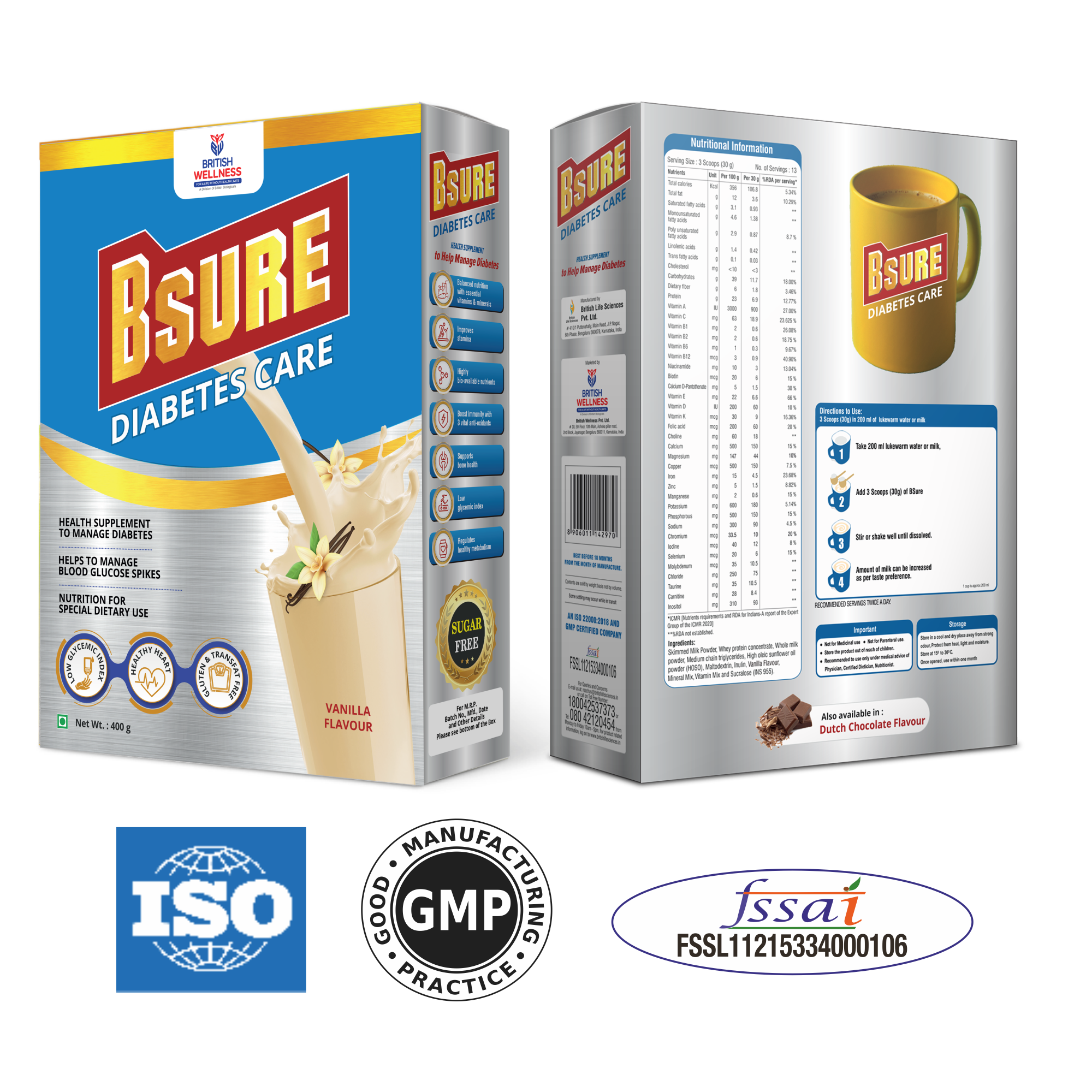 Bsure Diabetes Care- Balanced Vital Nutrients to Manage Blood Sugar, Weight & Strength Vanilla Flavour- 400gm