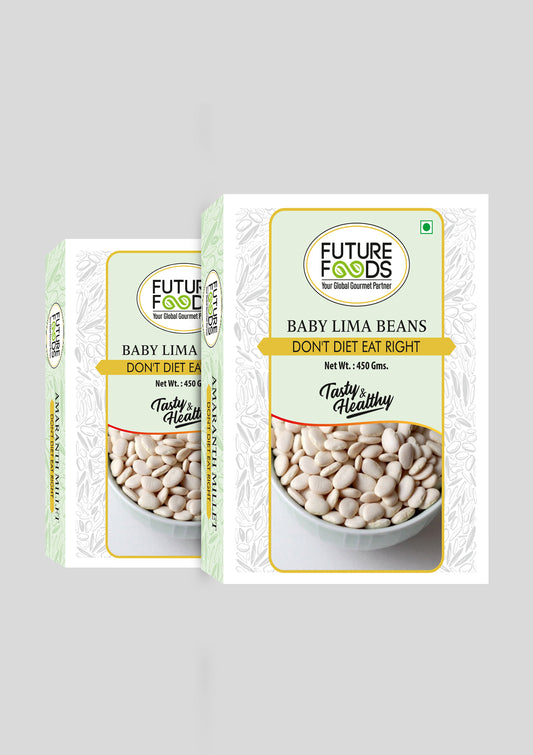 Future Foods Baby Lima Beans | Butter Beans | Good Source of Dietary Fiber & Iron | Fat-Free Source of High-Quality Protein | Mild Flavour & Creamy Texture | 450g (Pack of 2)