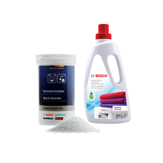 Bosch Siemens Quick Descaler for Appliances - 250 g and Bosch Front Load Washing Machine Liquid Detergent - 1 L, Combo Pack of 2