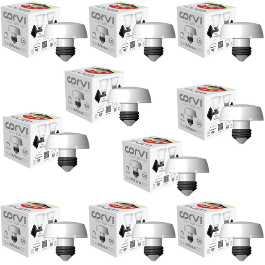 CORVI LED Bulb | 9 Watts illumination using 6 Watts power| Industry’s Best 4 star Rated Energy Saving LED Bulb | E27 Base, Compact, Non-Protruding, Dimmable | 5700K White (Pack of 10)