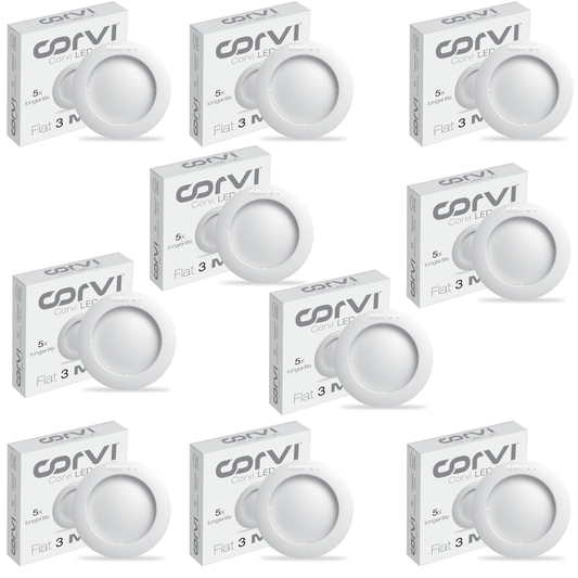 CORVI LED Flat3 6W Round Ceiling Light | Dimmable & Backlit | Warm White 3000K | Slim Driverless LED Panel with Junction Box | Ideal for False Ceilings & Home Use (Pack of 10)