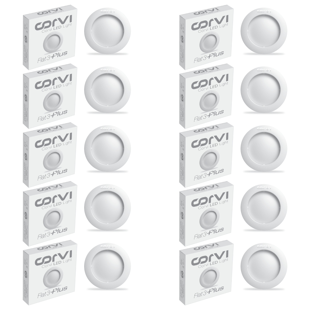 CORVI LED Flat3 6W Round Ceiling Light | Dimmable & Backlit |  White 5700K | Slim Driverless LED Panel with Junction Box | Ideal for False Ceilings & Home Use (Pack of 10)