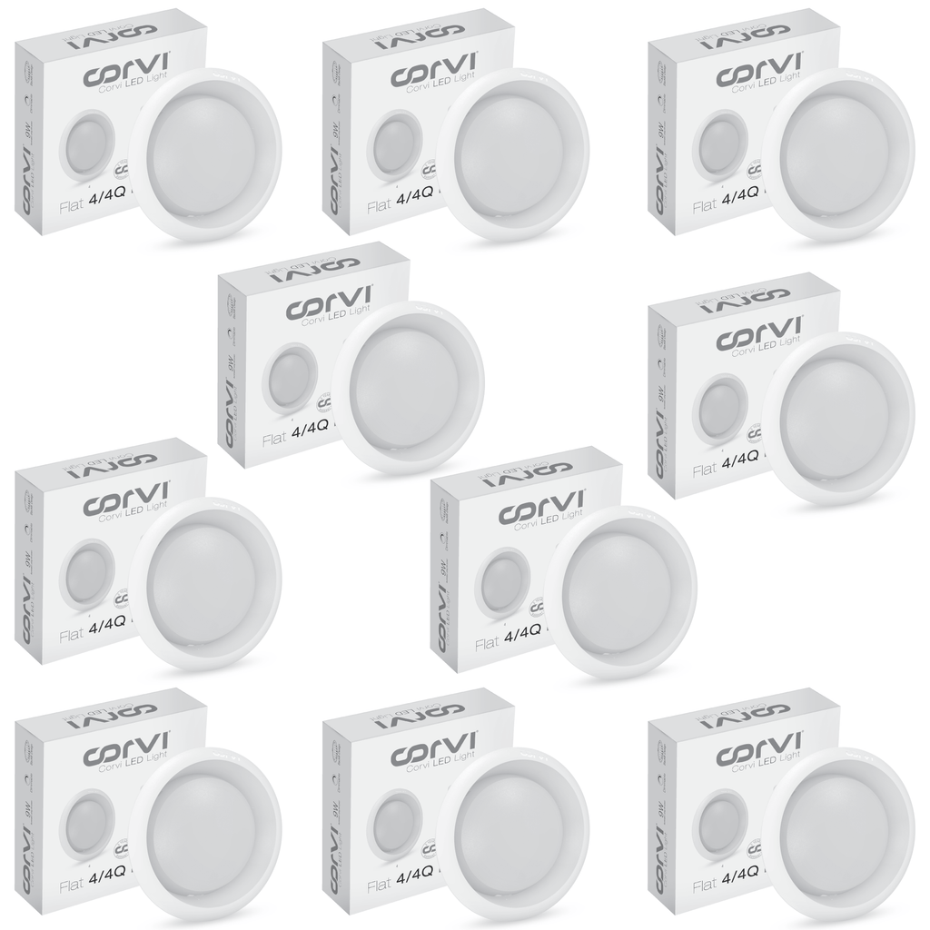 CORVI LED Flat 4 Round 6W Ceiling Panel Light | Slim, Dimmable & Driverless |  White 5700K | Backlit for Maximum Output | Ideal for False Ceilings & Home Lighting (Pack of 10)